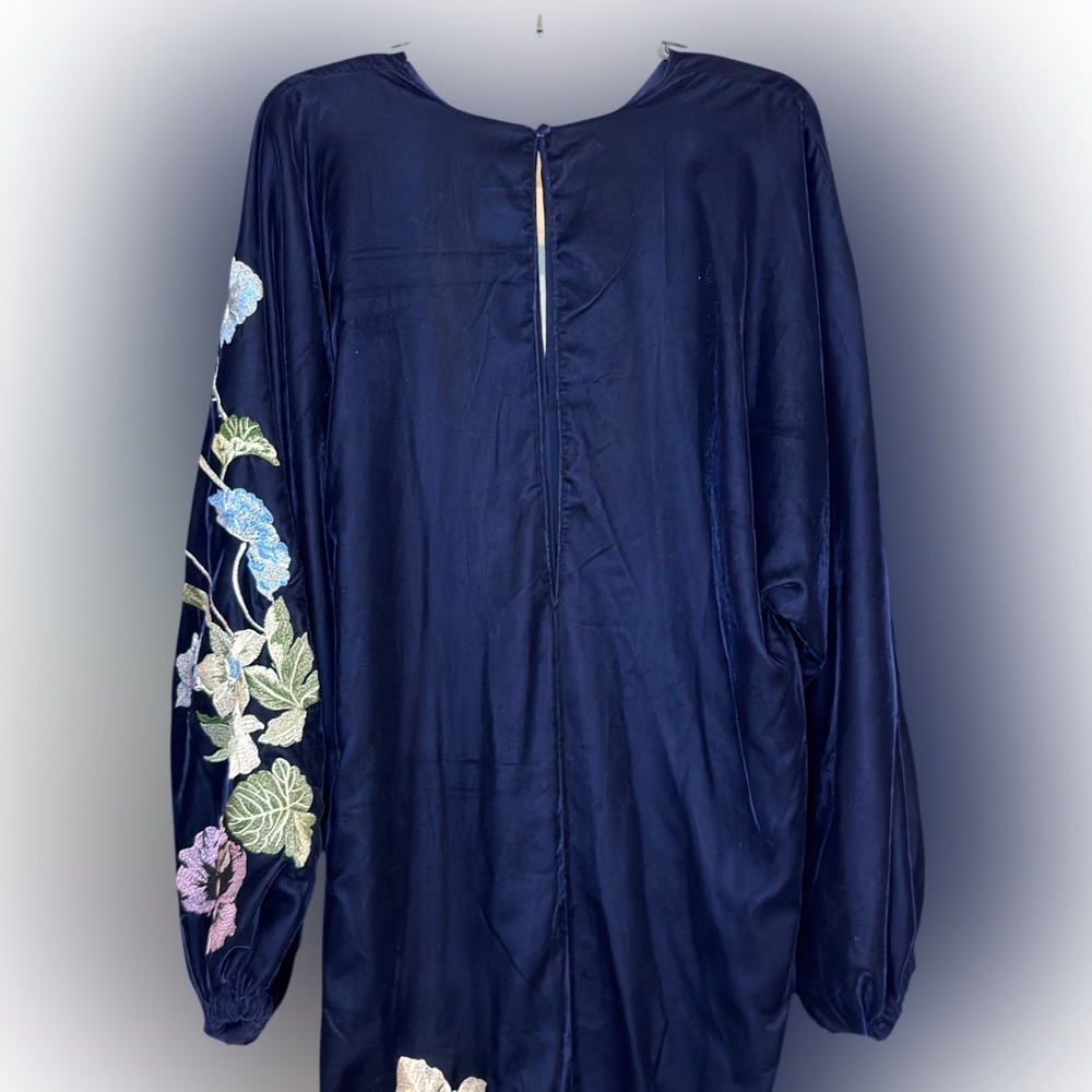 ASOS Navy Velvet Floral Embroidered Midi Dress Boho Luxe Long Sleeve Size 0 - Picture 11 of 14